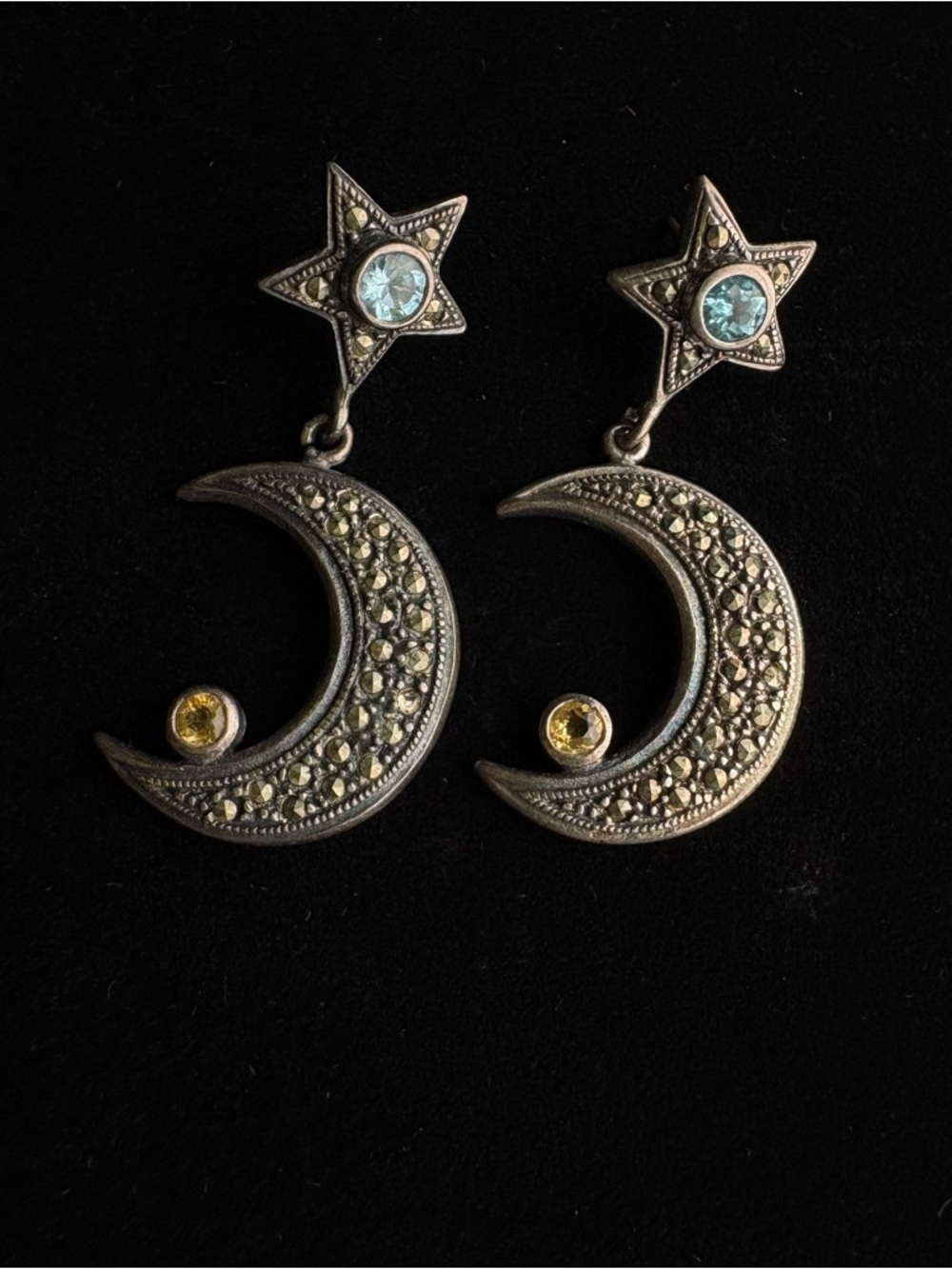 Sterling silver Citrine Crescent Moon Star Earrings
